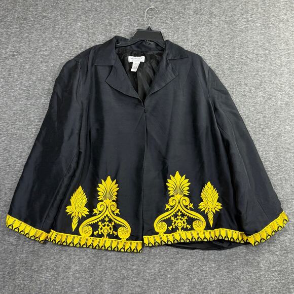 Victor Costa Occasion Silk Cardigan Jackey Size 2X Black Gold Embroidered - Picture 1 of 6